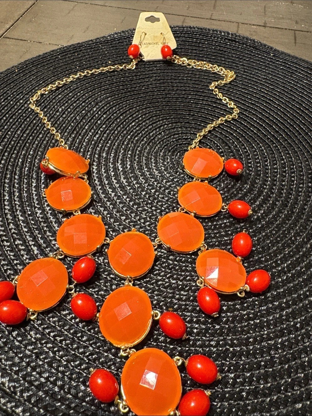 Orange & Red Statement Necklace Set NWT